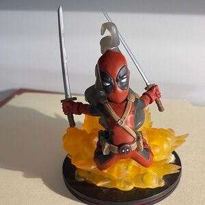 Marvel Deadpool Red Black Action Figure with Yellow Flame Base